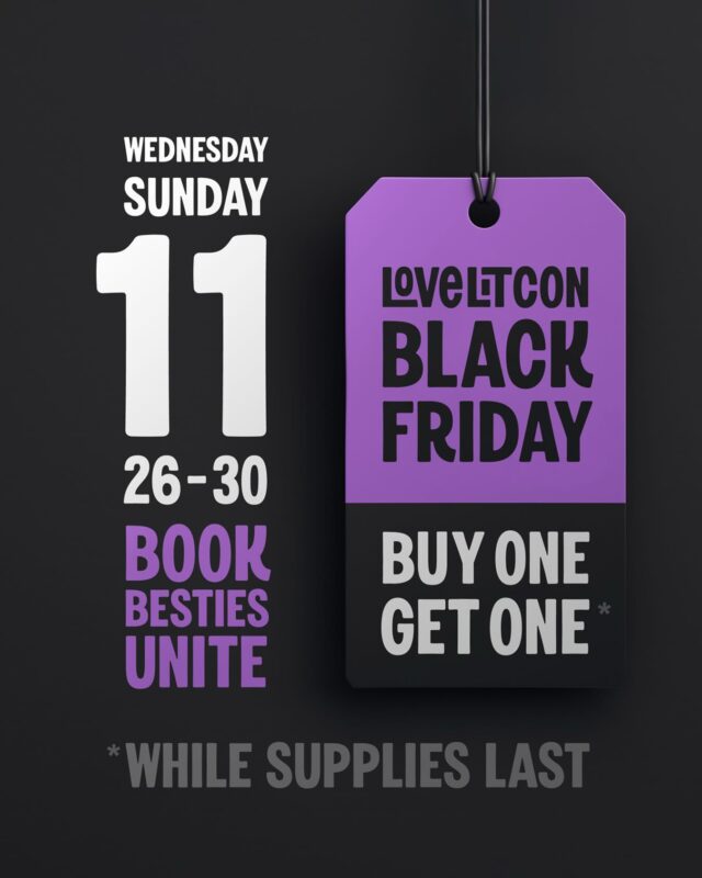 🖤 BLACK FRIDAY DEAL COMING SOON! 🖤

Buy ONE LoveLitCon ticket, get one FREE! ❤️

Purchase your tickets (between Wednesday 11/26 thru Sunday 11/30 at 11:59pm Pacific) and receive a unique code* to get an additional ticket for FREE for EACH ticket you purchase! 🤯

Use it for:

🎁 Holiday gifting
💸 Splitting the cost with a friend
📚 Getting your whole book bestie crew together for an unforgettable weekend

This is the time to lock in your spot as our room block is already over 70% full, so don’t wait!

Tag your book besties and make your 2026 Valentine’s weekend plans NOW! 💕

*codes will be sent by 12/1, must be redeemed by 12/14

#LoveLitCon #BookBesties #RomanceReaders #BlackFridayDeals #RomanceCon #BookEvent #SanDiegoEvents #BuyOneGetOneFree #AuthorSigning #RomanceBookstagrammer